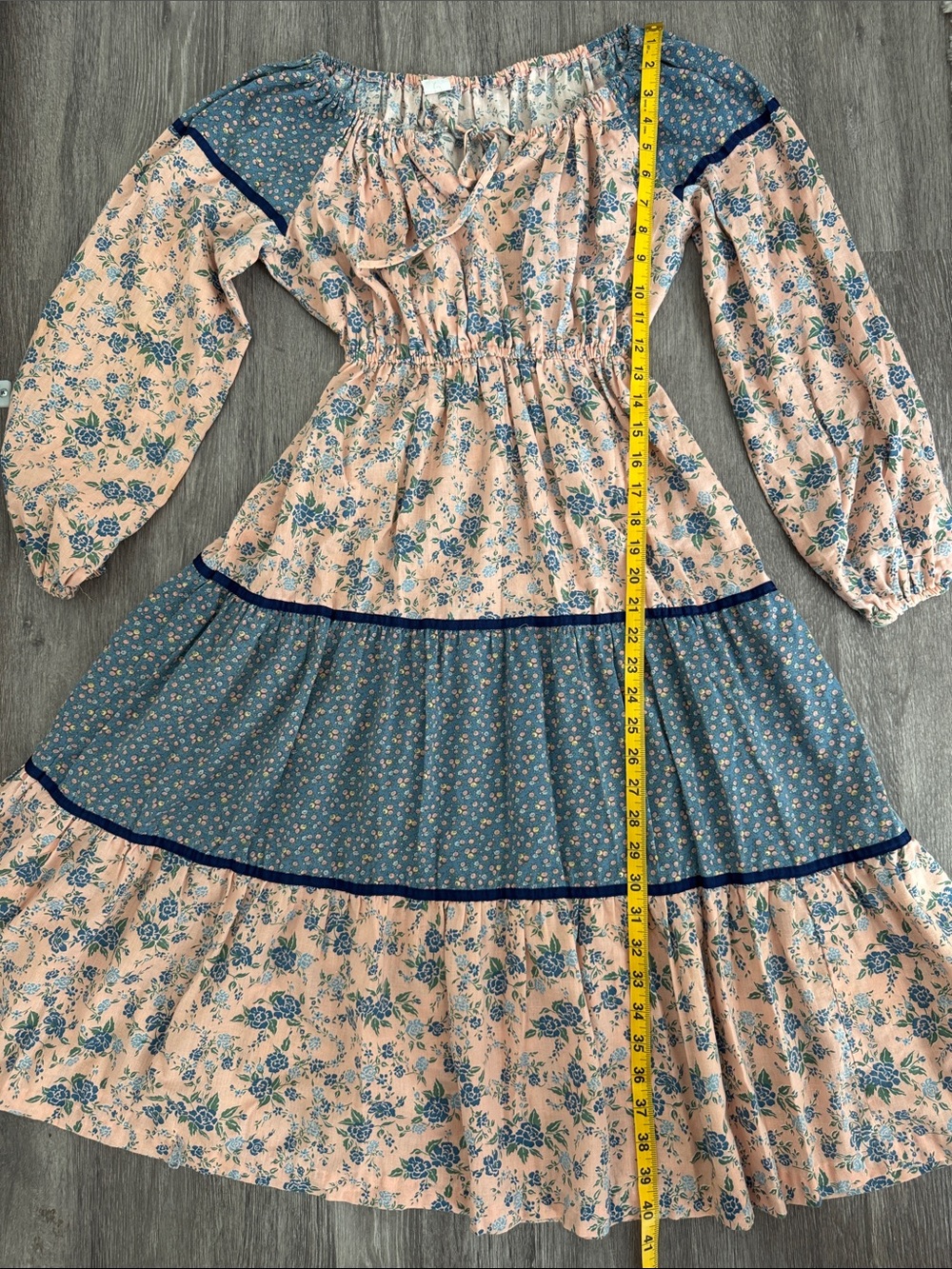 Vintage 70s Pink and Blue Floral Tiered Peasant Dress - Picture 15 of 16